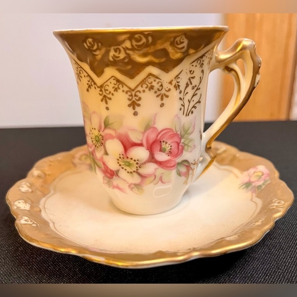 Bridgerton Floral Espresso Chocolate Demitasse Teacup Saucer Set Victorian Cup - Picture 1 of 17